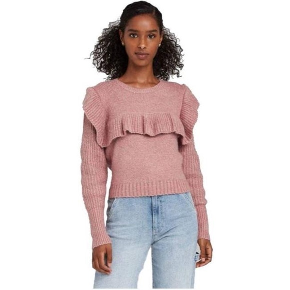 Wild Fable | Cropped Ruffle Pullover Knit Sweater | Dusty Rose | Size XXL - Picture 3 of 10